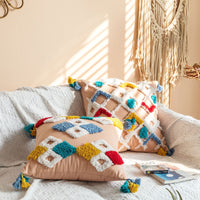 HKM-739923 National Style Tufted Cotton Canvas Pillowcase with Floral Pattern