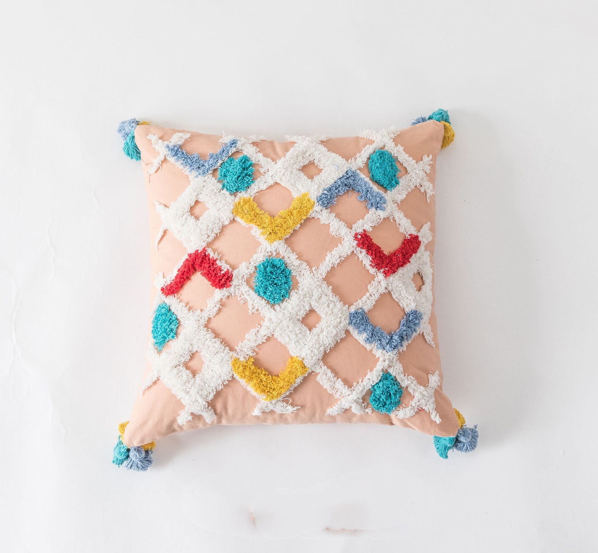 HKM-739923 National Style Tufted Cotton Canvas Pillowcase with Floral Pattern