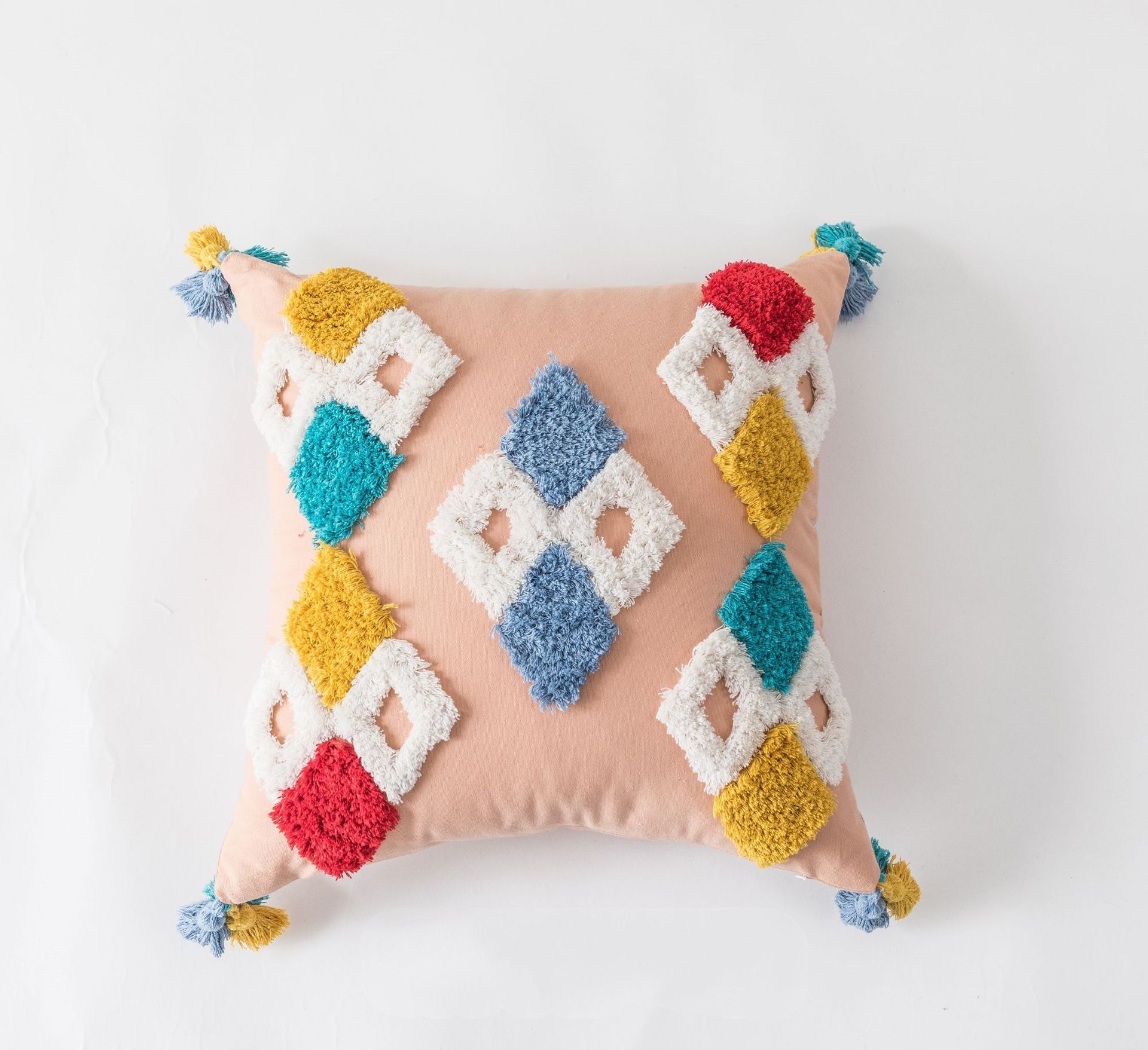 HKM-739923 National Style Tufted Cotton Canvas Pillowcase with Floral Pattern