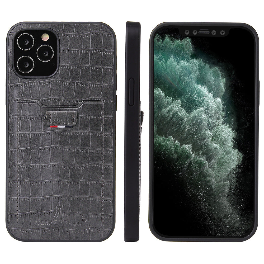HKM-740051 Pull-Out Mobile Phone Case with Card Holder - Compatible with iPhone and HUAWEI Models - Solid Color Design