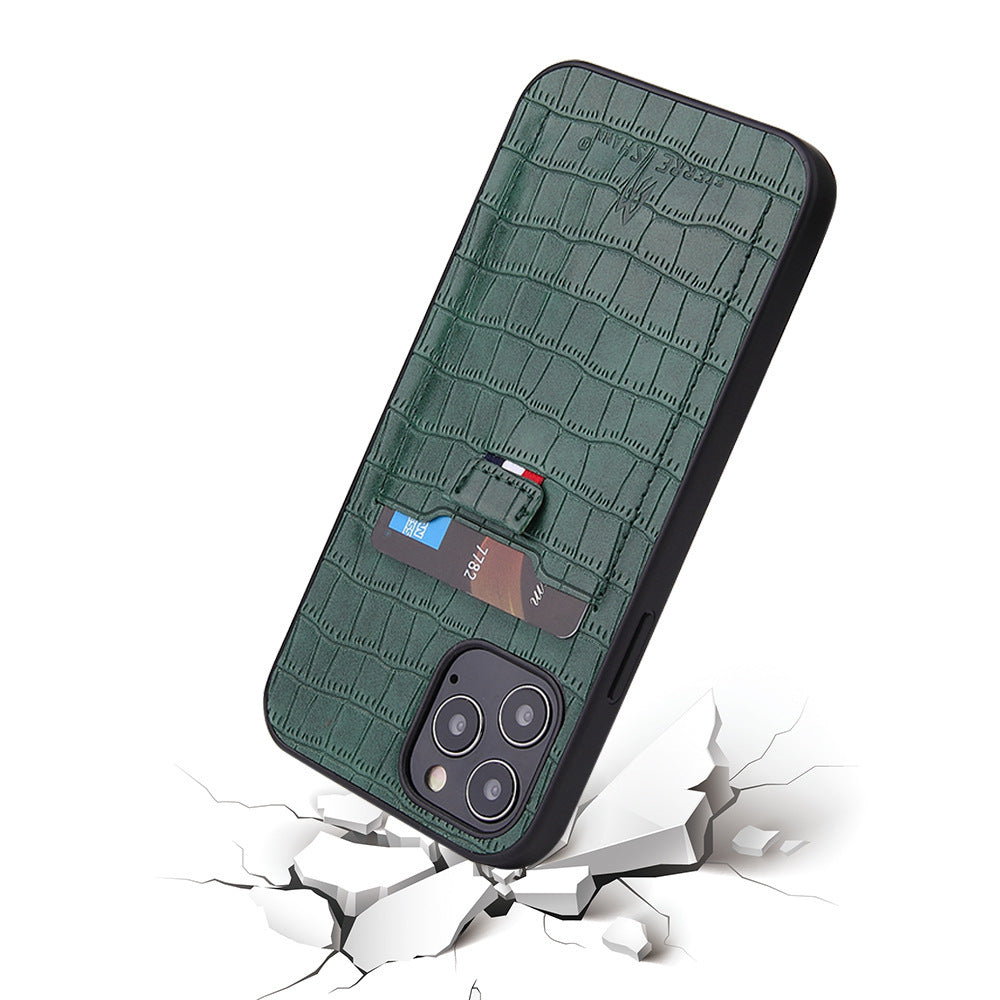 HKM-740051 Pull-Out Mobile Phone Case with Card Holder - Compatible with iPhone and HUAWEI Models - Solid Color Design