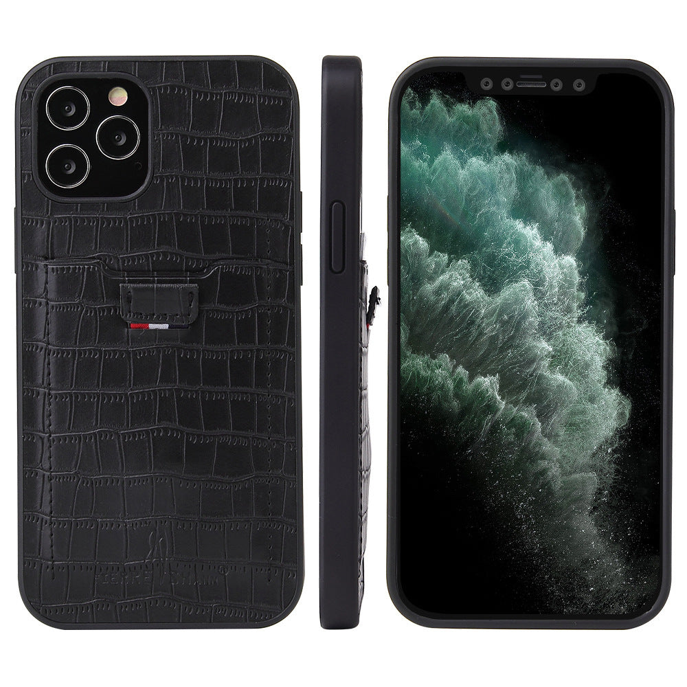 HKM-740051 Pull-Out Mobile Phone Case with Card Holder - Compatible with iPhone and HUAWEI Models - Solid Color Design