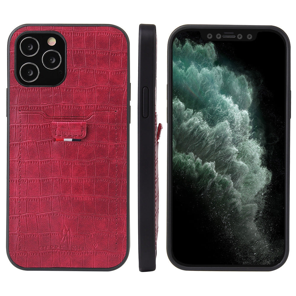 HKM-740051 Pull-Out Mobile Phone Case with Card Holder - Compatible with iPhone and HUAWEI Models - Solid Color Design