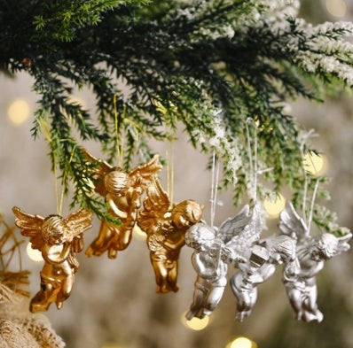 HKM-740243 Gold and Silver Angel Plastic Pendants for Christmas Ornaments