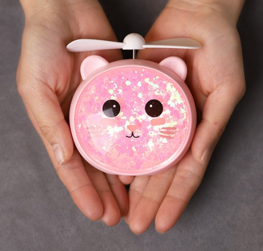 HKM-740307 Cartoon USB Handheld Fan with Night Light and Plastic Blades
