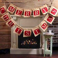HKM-740563 Christmas Burlap Banner Decoration with 14 Flags - Festive Sackcloth Design