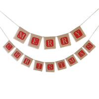 HKM-740563 Christmas Burlap Banner Decoration with 14 Flags - Festive Sackcloth Design