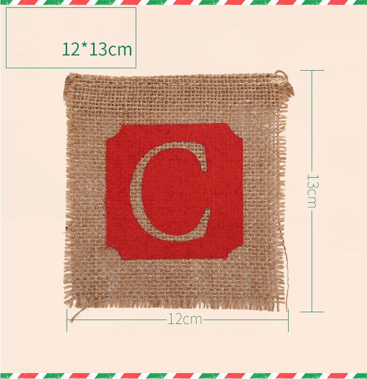 HKM-740563 Christmas Burlap Banner Decoration with 14 Flags - Festive Sackcloth Design