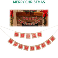 HKM-740563 Christmas Burlap Banner Decoration with 14 Flags - Festive Sackcloth Design