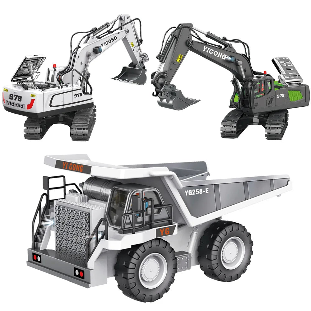 HKM-740947 1/20 Scale Alloy RC Excavator Model with 30m Remote Range, 360° Rotation and Obstacle Avoidance