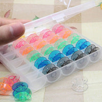 HKM-740947 Colorful Plastic Sewing Machine Bobbins - 25 Empty Bobbins in Storage Box