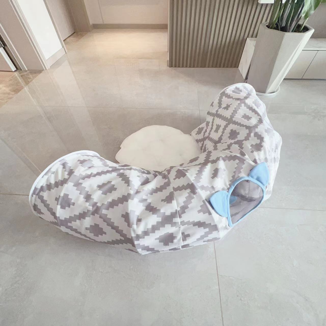 HKM-740947 Foldable Gray Striped Cat Tunnel Toy for Fun Playtime