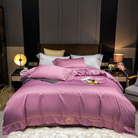 HKM-740947 Washed Silk Four-Piece Bedding Set in Solid Color - Quilt Cover, Bed Sheets, Pillowcases