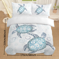 HKM-741267 Aqua Teal Blue Sea Turtle Microfiber Duvet Cover Set with Pillow Shams, Available in Twin, Full, Queen, King Sizes