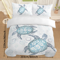 HKM-741267 Aqua Teal Blue Sea Turtle Microfiber Duvet Cover Set with Pillow Shams, Available in Twin, Full, Queen, King Sizes