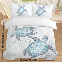 HKM-741267 Aqua Teal Blue Sea Turtle Microfiber Duvet Cover Set with Pillow Shams, Available in Twin, Full, Queen, King Sizes