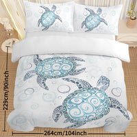 HKM-741267 Aqua Teal Blue Sea Turtle Microfiber Duvet Cover Set with Pillow Shams, Available in Twin, Full, Queen, King Sizes