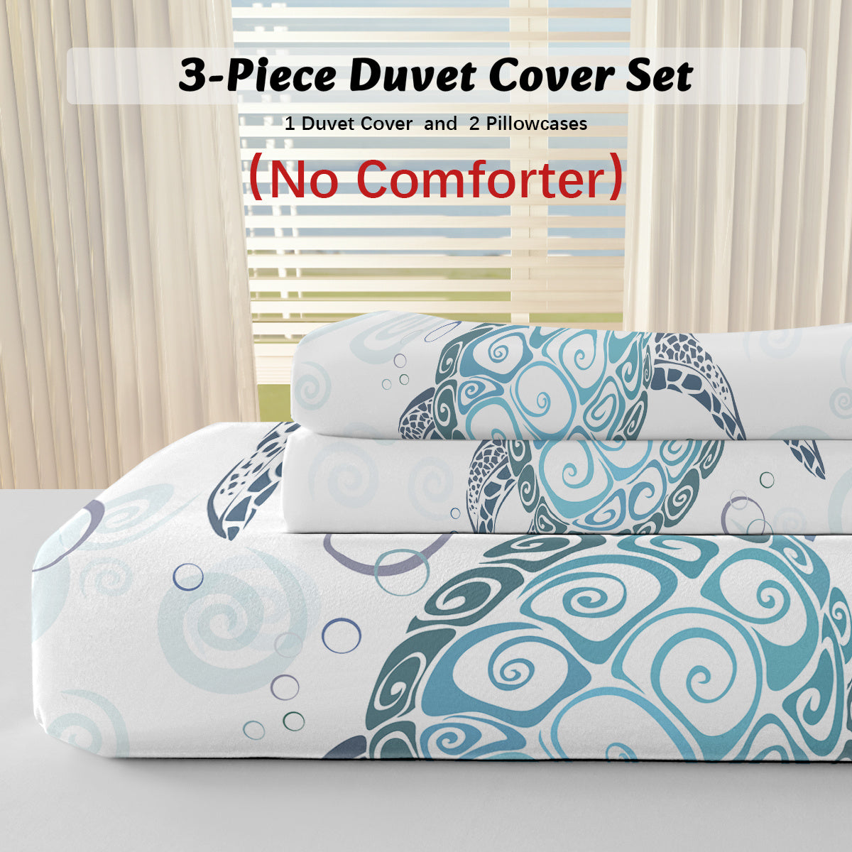 HKM-741267 Aqua Teal Blue Sea Turtle Microfiber Duvet Cover Set with Pillow Shams, Available in Twin, Full, Queen, King Sizes