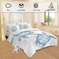 HKM-741267 Aqua Teal Blue Sea Turtle Microfiber Duvet Cover Set with Pillow Shams, Available in Twin, Full, Queen, King Sizes
