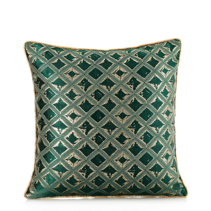 HKM-741331 Satin Jacquard Dark Green Geometric Abstract Pillowcase for Living Room and Bedroom Decor