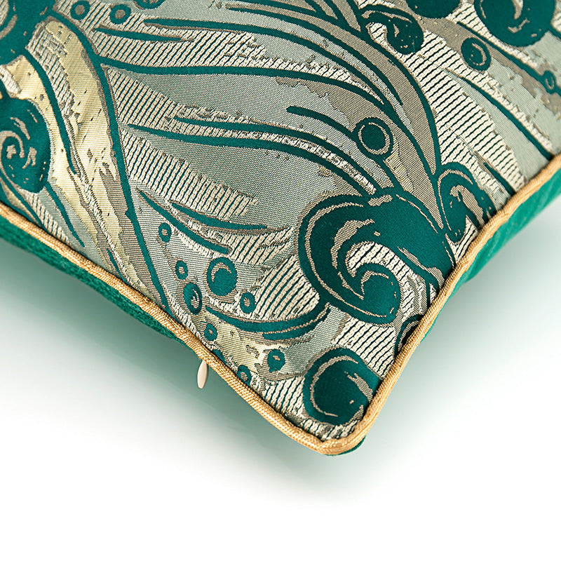 HKM-741331 Satin Jacquard Dark Green Geometric Abstract Pillowcase for Living Room and Bedroom Decor