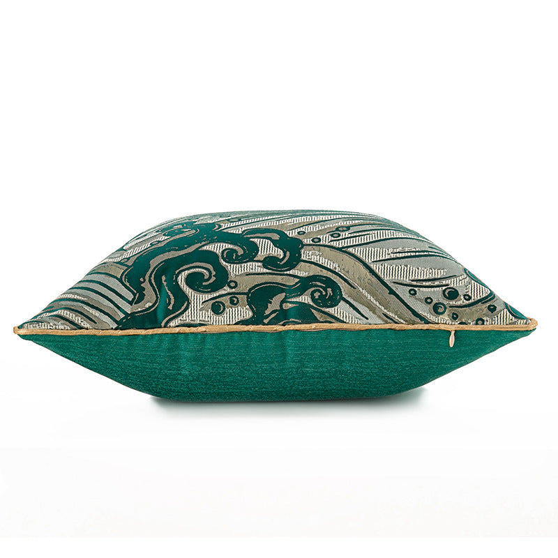 HKM-741331 Satin Jacquard Dark Green Geometric Abstract Pillowcase for Living Room and Bedroom Decor