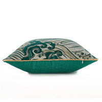 HKM-741331 Satin Jacquard Dark Green Geometric Abstract Pillowcase for Living Room and Bedroom Decor