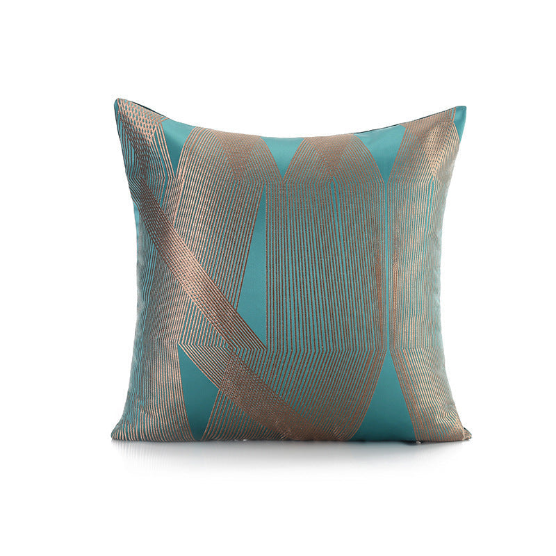 HKM-741331 Satin Jacquard Dark Green Geometric Abstract Pillowcase for Living Room and Bedroom Decor