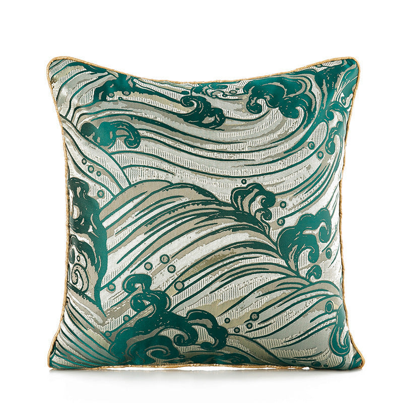 HKM-741331 Satin Jacquard Dark Green Geometric Abstract Pillowcase for Living Room and Bedroom Decor