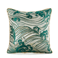 HKM-741331 Satin Jacquard Dark Green Geometric Abstract Pillowcase for Living Room and Bedroom Decor