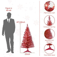 HKM-741395 4 Ft Red Artificial Christmas Tree with 50 Lights and 112 Branch Tips for Festive Decor