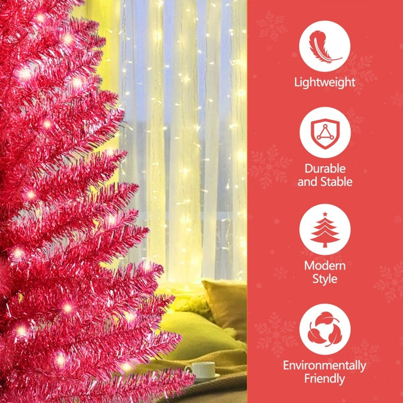 HKM-741395 4 Ft Red Artificial Christmas Tree with 50 Lights and 112 Branch Tips for Festive Decor