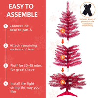 HKM-741395 4 Ft Red Artificial Christmas Tree with 50 Lights and 112 Branch Tips for Festive Decor