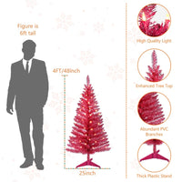 HKM-741395 4 Ft Red Artificial Christmas Tree with 50 Lights and 112 Branch Tips for Festive Decor