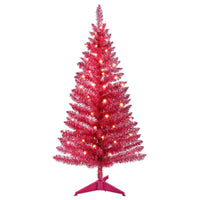 HKM-741395 4 Ft Red Artificial Christmas Tree with 50 Lights and 112 Branch Tips for Festive Decor