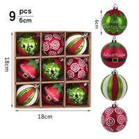 HKM-741715 Hand-Drawn Christmas Ball Set - 9 Plastic Ornaments for Tree & Party Decor