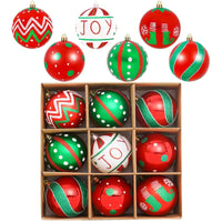HKM-741715 Hand-Drawn Christmas Ball Set - 9 Plastic Ornaments for Tree & Party Decor