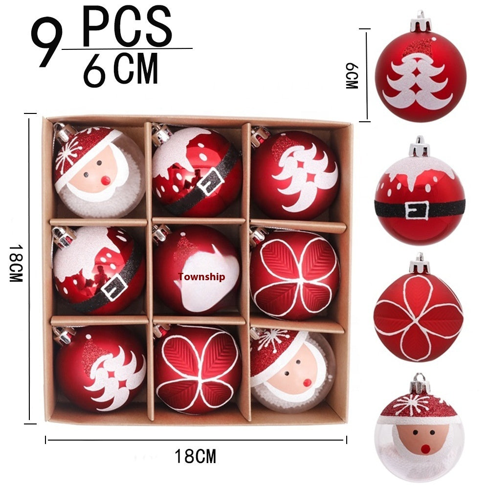 HKM-741715 Hand-Drawn Christmas Ball Set - 9 Plastic Ornaments for Tree & Party Decor