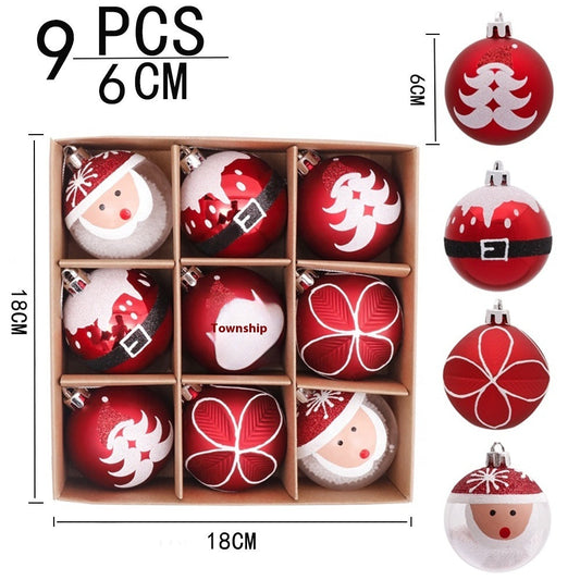 HKM-741715 Hand-Drawn Christmas Ball Set - 9 Plastic Ornaments for Tree & Party Decor