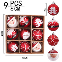 HKM-741715 Hand-Drawn Christmas Ball Set - 9 Plastic Ornaments for Tree & Party Decor