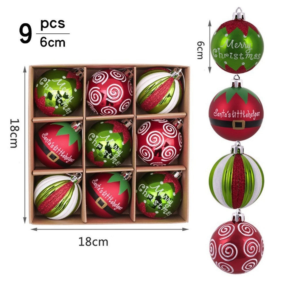 HKM-741715 Hand-Drawn Christmas Ball Set - 9 Plastic Ornaments for Tree & Party Decor