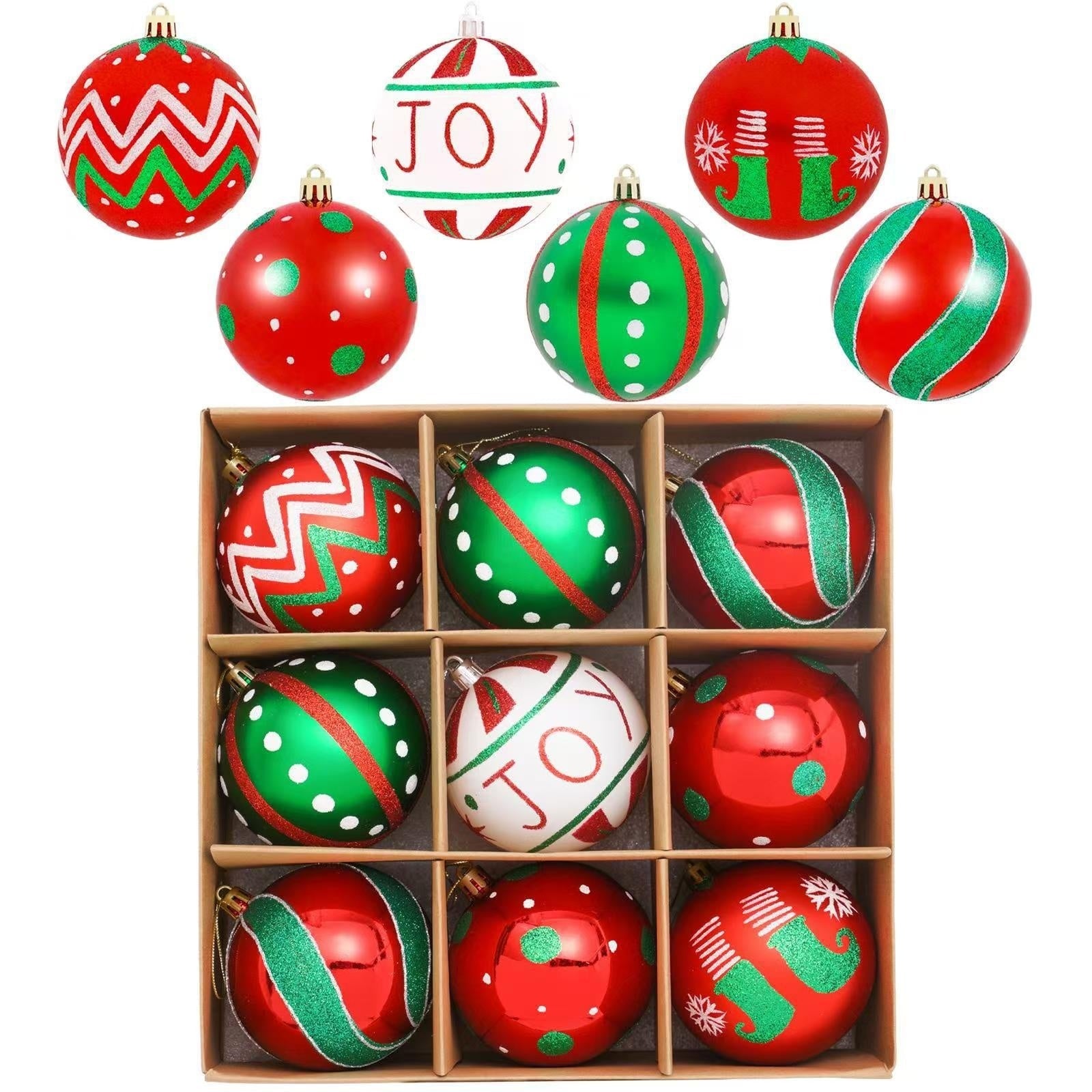 HKM-741715 Hand-Drawn Christmas Ball Set - 9 Plastic Ornaments for Tree & Party Decor
