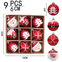 HKM-741715 Hand-Drawn Christmas Ball Set - 9 Plastic Ornaments for Tree & Party Decor