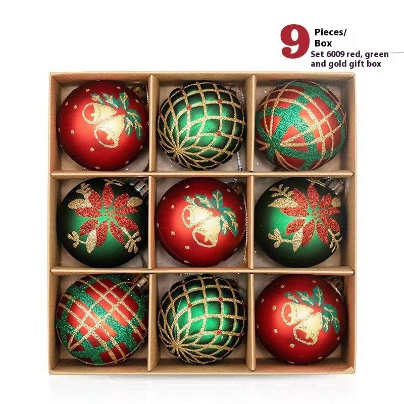 HKM-741715 Hand-Drawn Christmas Ball Set - 9 Plastic Ornaments for Tree & Party Decor