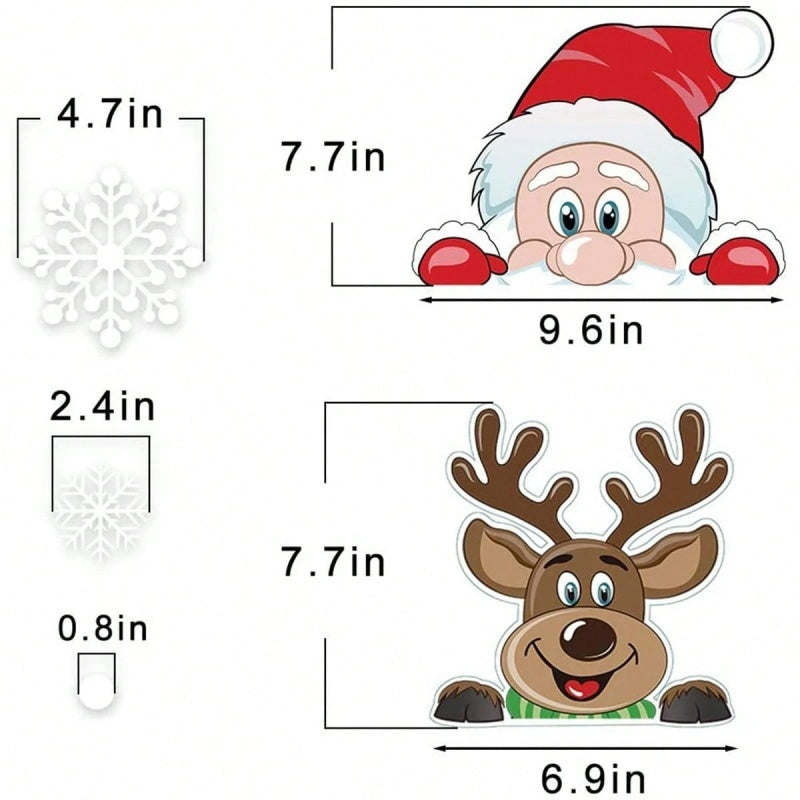 HKM-741907 Christmas Window Clings Set - Santa Claus and Snowflake Static Decorations for Holiday Cheer