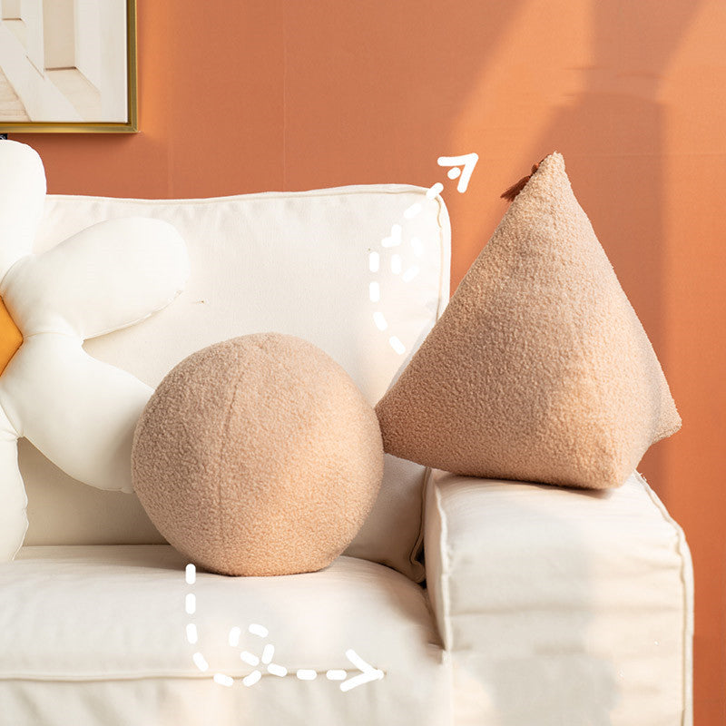 HKM-742099 Nordic Style Triangle White Ball Plush Pillow Cushion for Bedside and Sofa Decor