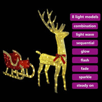HKM-742227 Warm White LED Reindeer Sleigh Decoration for Festive Holiday Display, 70 x 26 x 128.5 cm, Easy Assembly