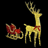 HKM-742227 Warm White LED Reindeer Sleigh Decoration for Festive Holiday Display, 70 x 26 x 128.5 cm, Easy Assembly