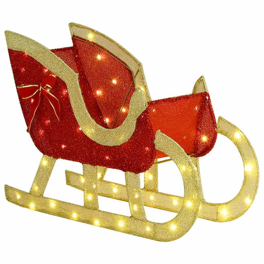 HKM-742227 Warm White LED Reindeer Sleigh Decoration for Festive Holiday Display, 70 x 26 x 128.5 cm, Easy Assembly