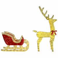 HKM-742227 Warm White LED Reindeer Sleigh Decoration for Festive Holiday Display, 70 x 26 x 128.5 cm, Easy Assembly